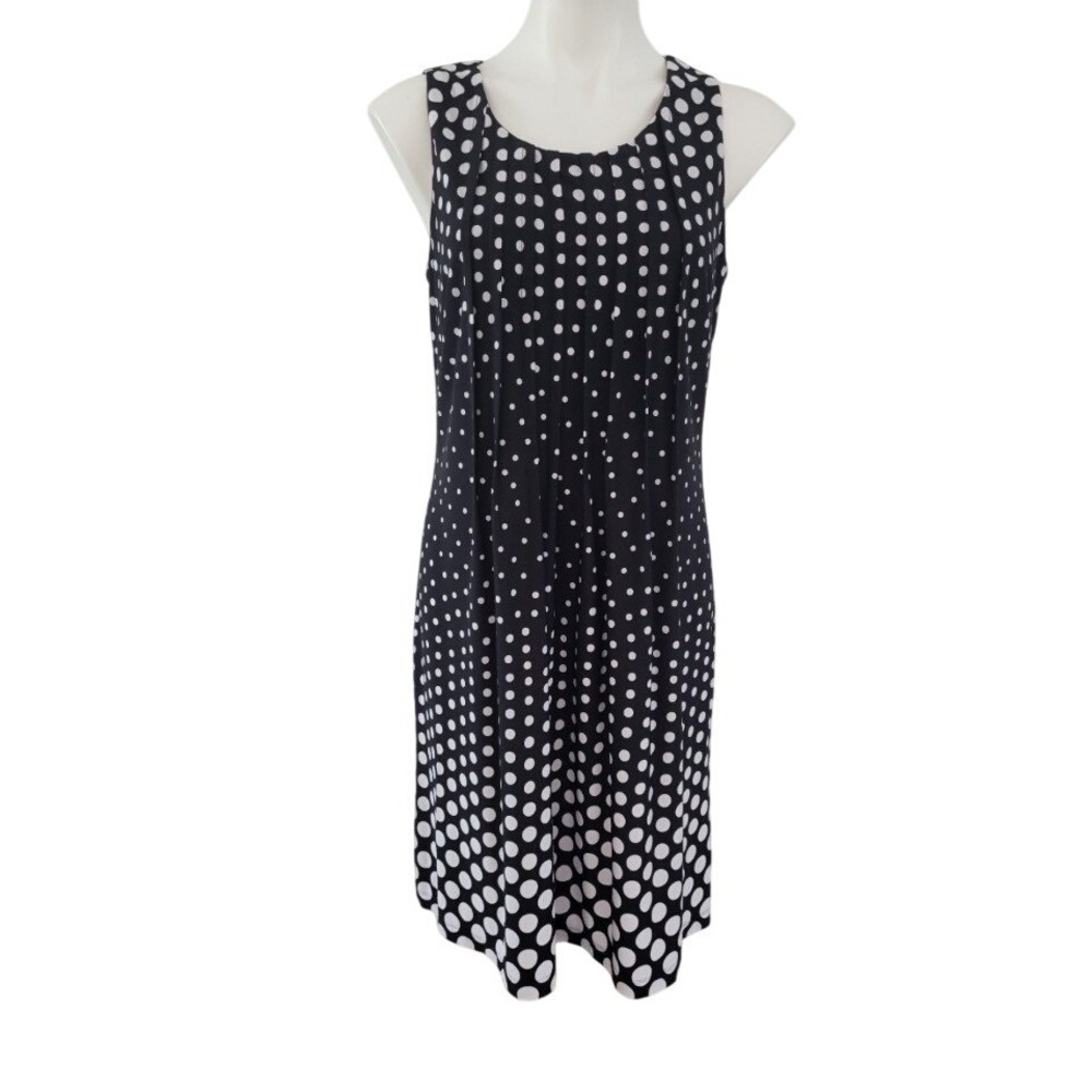 Perceptions New York Black White Polka Dot Pleated‎ Sheath Dress Size 10